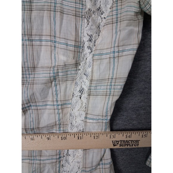 Johnny Was Shirt  XS Plaid Lace Floral‎ Trim Chic Cottage Core Boho Embroidered - Picture 16 of 16